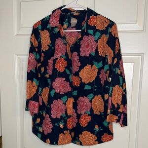 Chico’s floral button up 3/4 sleeve shirt size 2